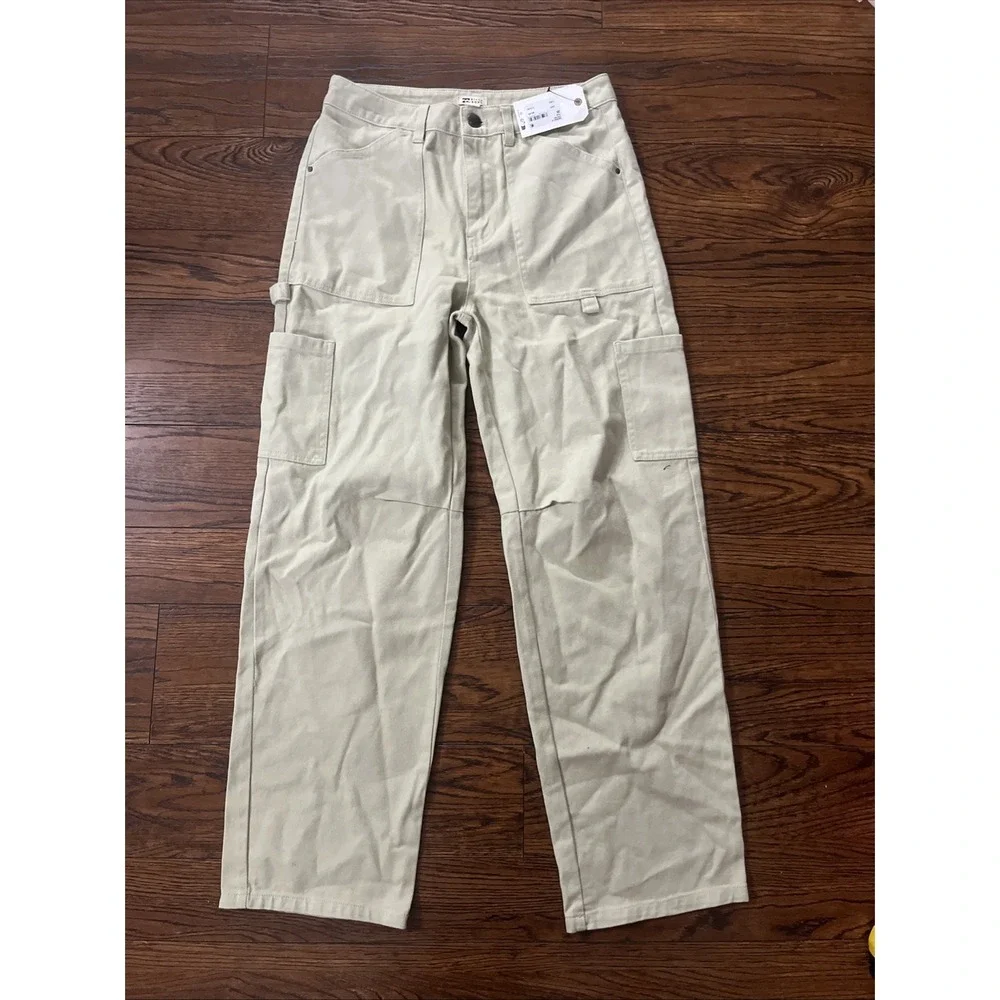 Billabong Womens Leia Pant Beige High Waist Cargo Carpenter Pants 26 NWT